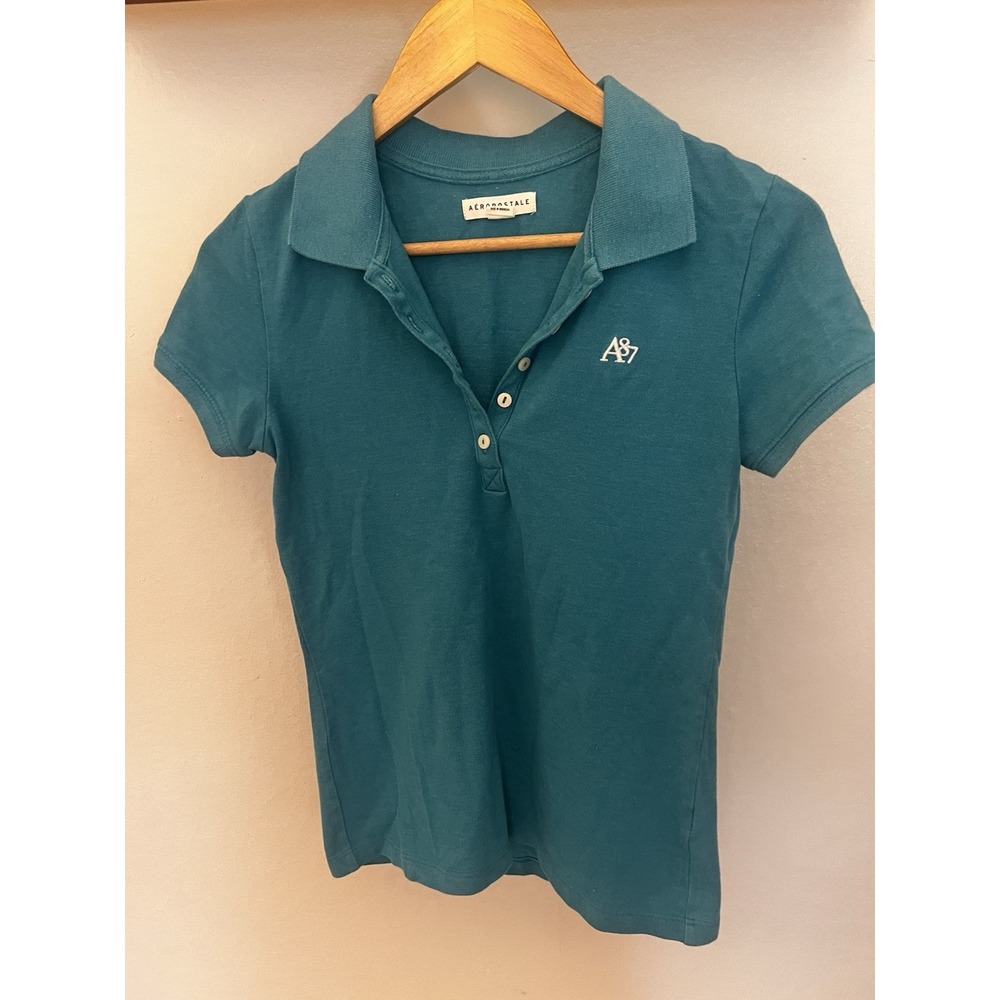 AEROPOSTALE Polo Shirt Y2K 90s Medium Teal Short Sleeve Golf Collared A87 Logo